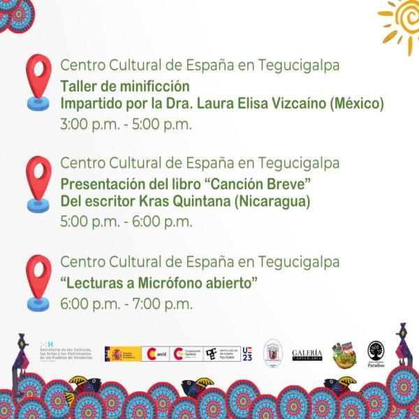 Les presentamos la agenda del III Encuentro de #Minificción #Centroamericana, por primera vez presencial en #Tegucigalpa #Honduras, les esperamos del 16 al 19 de noviembre junto a las escritoras invitadas e invitados de la región centroamericana. ✒📚🇲🇽🇬🇹🇭🇳🇳🇮🇸🇻🇵🇦🍃✨🎤 Minificción centroamericana  @ccetegucigalpa  @galeriatierrablanca  #MinifiCA23 #Paradiso #CCET #UPNFM #SECAPPH #Cantarranas #GaleriaTierraBlanca