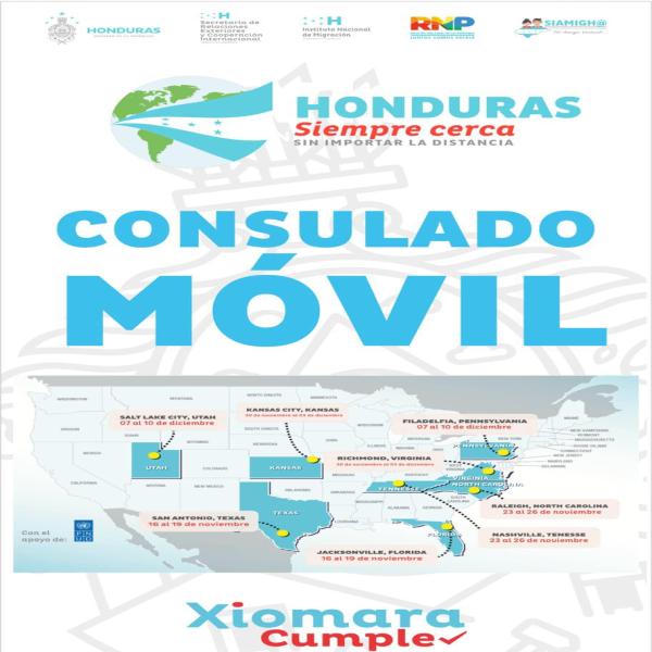 ¡Honduras siempre cerca! Estas son las ciudades de los Estados Unidos donde se instalarán los Consulados Móviles, para que los connacionales puedan realizar sus citas para pasaportes, enrolamientos y gestiones consulares.
