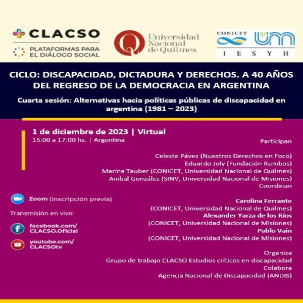 Ciclo: Discapacidad, dictadura y derechos. A 40 años del regreso de la democracia en Argentina