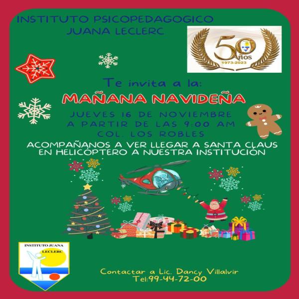 Instituto Juana Leclerc te invita a ver llegar a Santa Claus en helicóptero a la institución 