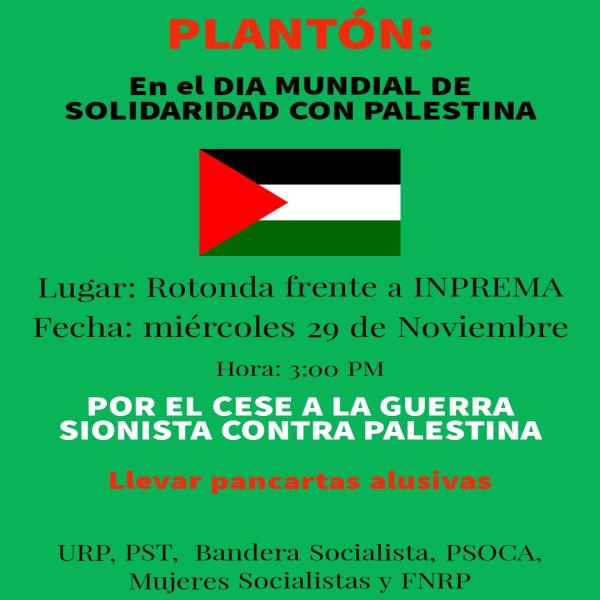 Plantón: En el Día Mundial de Solidaridad con Palestina 
