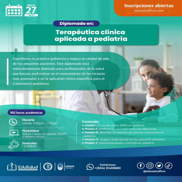 Diplomado en Terapéutica Clínica Aplicada a Pediatría, modalidad virtual