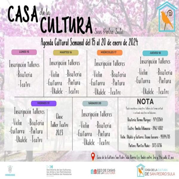 Agenda cultural de la Casa de la Cultura de San Pedro Sula