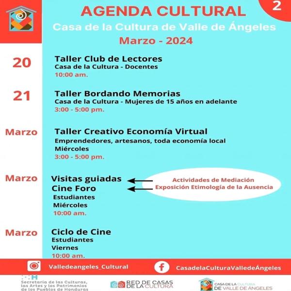 Agenda cultural de la Casa de la Cultura de Valle de Ángeles