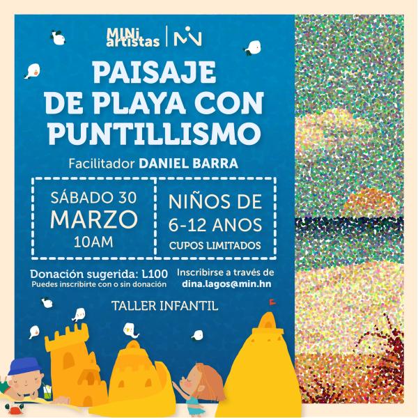 Paisaje de Playa con la técnica del puntillismo