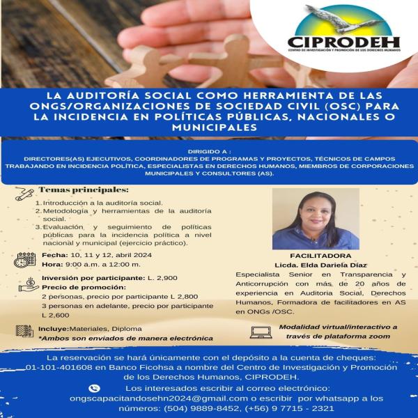 Inscripciones pata el Taller; Auditoria Social como herramienta de las OSC para la incidencia en Políticas Públicas, nacionales o municipales 
