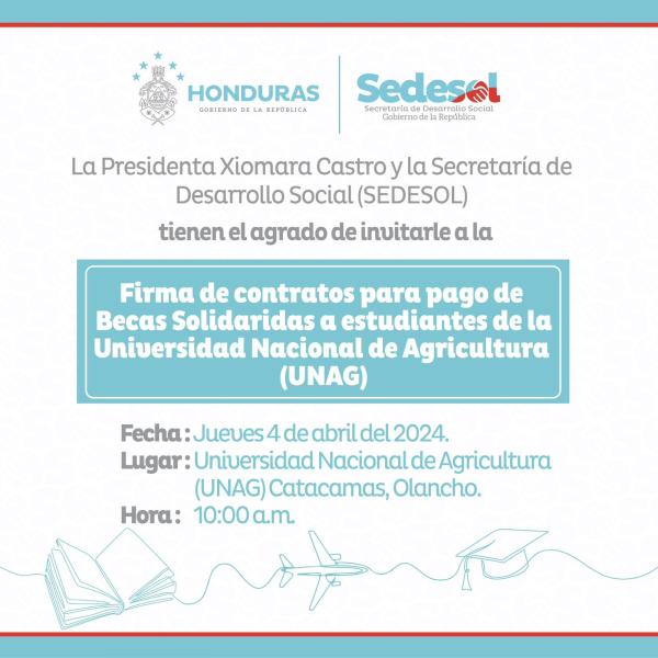 Convocatoria de prensa: Firma de contratos de pago de Becas Solidarias en la UNAG 