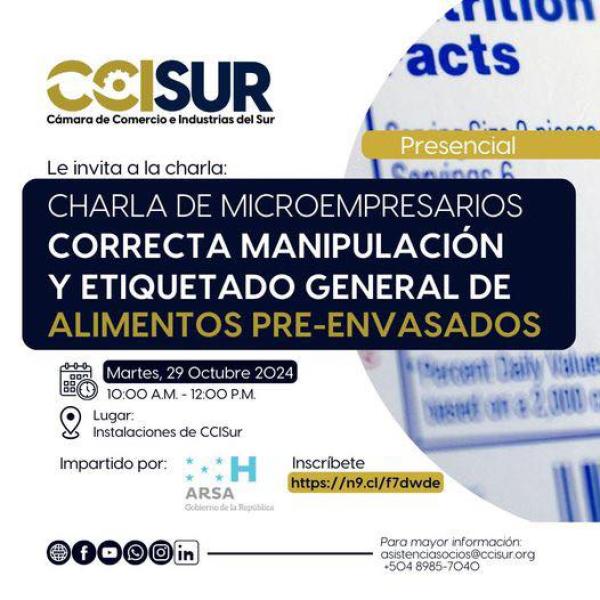 Charla para Microempresarios: Correcta Manipulación y Etiquetado General de Alimentos Preenvasados