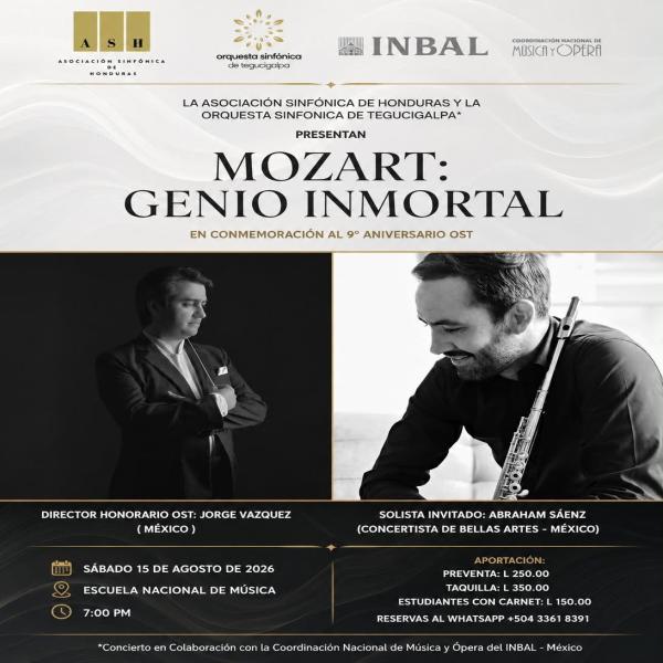 La Orquesta Sinfónica de Tegucigalpa celebra su 9.º aniversario con el concierto “MOZART: GENIO INMORTAL” 